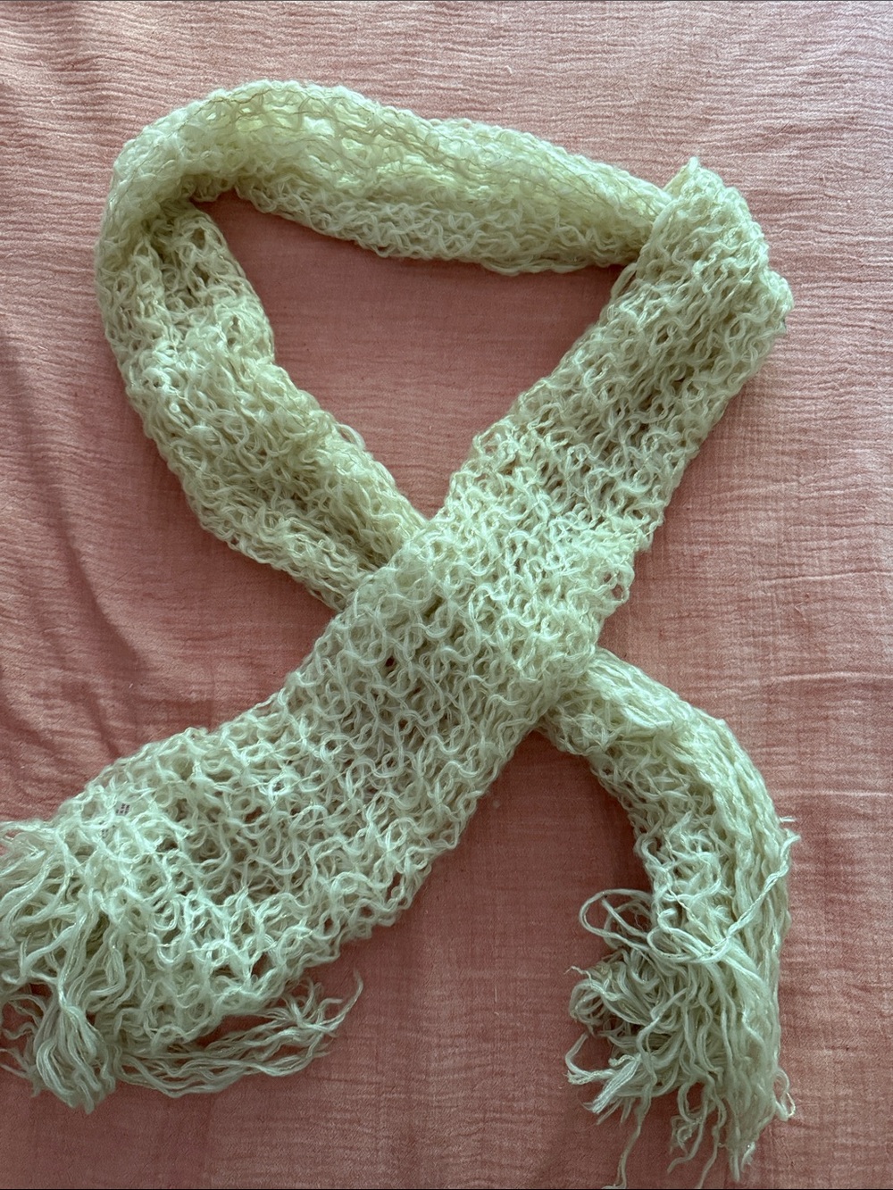 Candie's Cream Open-Knit Fringe Scarf